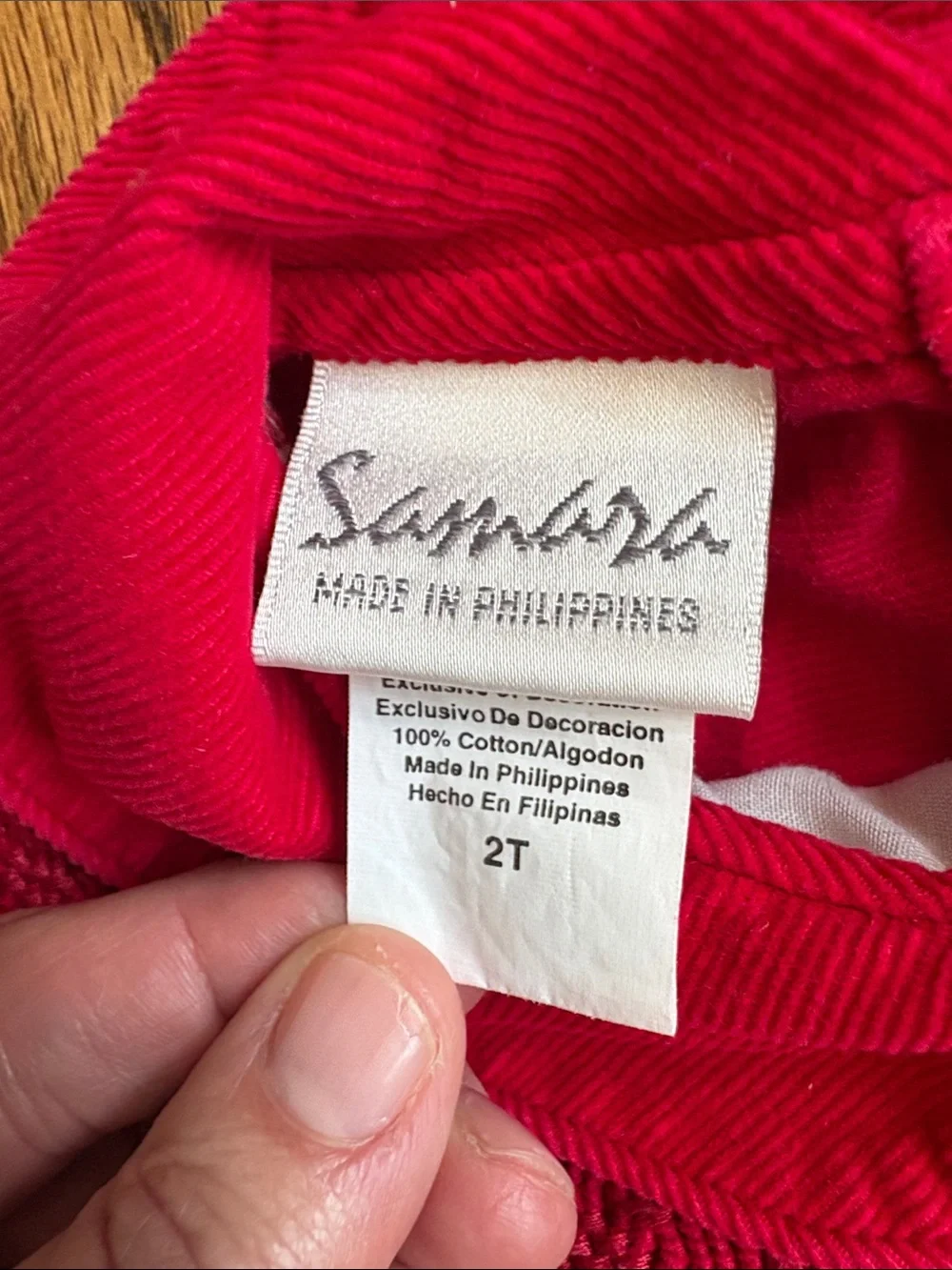 Red lightweight corduroy Samara smocked dress, size 2T. Like new condition